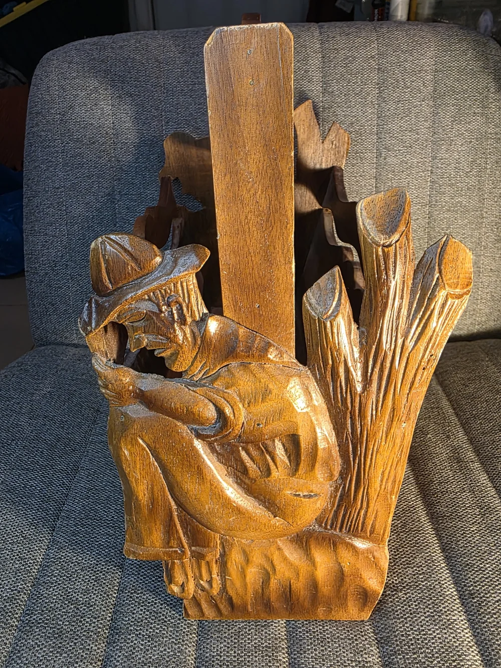 Hand-Carved Wooden Magazine Rack - Warm Honey Tone